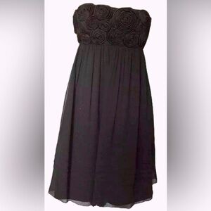 BCBG Paris Cocktail Mini Empire Waist Black Layered Rosette Bust Strapless Sz. 4